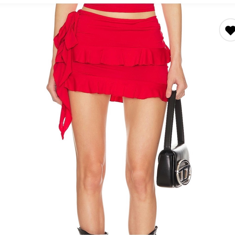 Lioness Red Asymmetrical Ruffle Mini Skirt with Side Tie